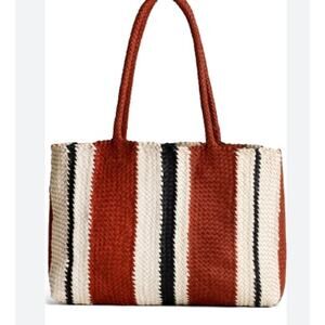 New! Madewell The Handwoven Leather Tote Double Handle Dusty Redwood Multi